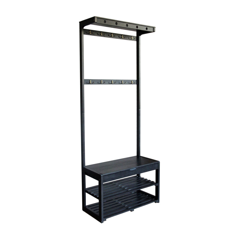 Ebern Designs Annegriet 28'' Wide Bamboo Solid Wood Hall Tree with Bench and Shoe Storage Wayfair